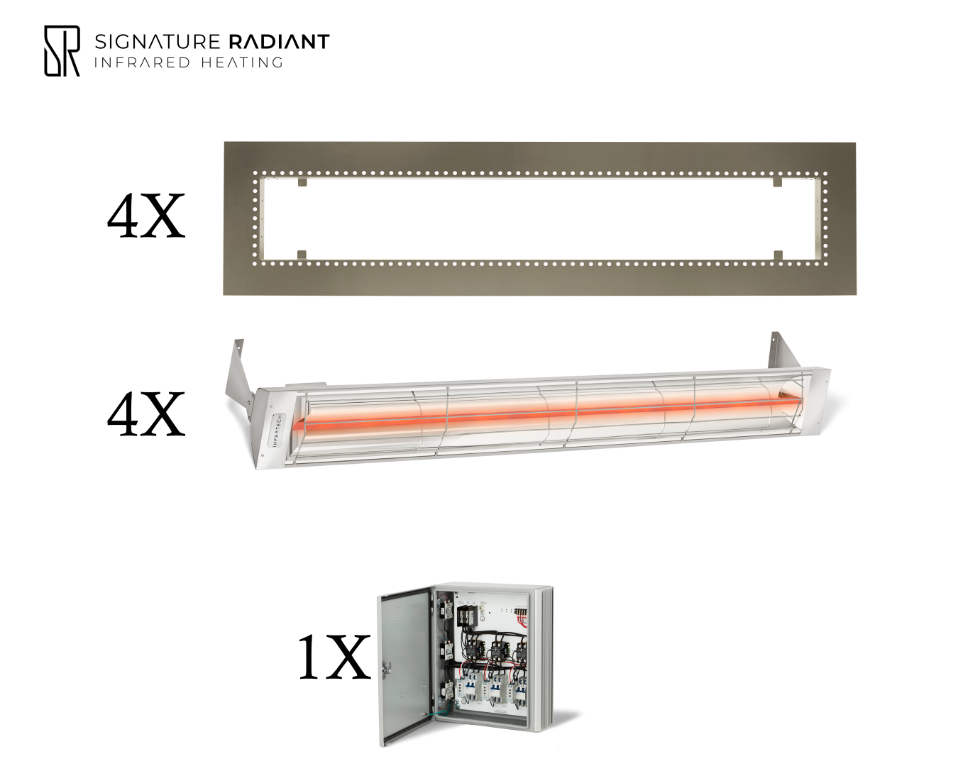 Package: 4 x 4kW infrared heater W Series Recessed - with Panel