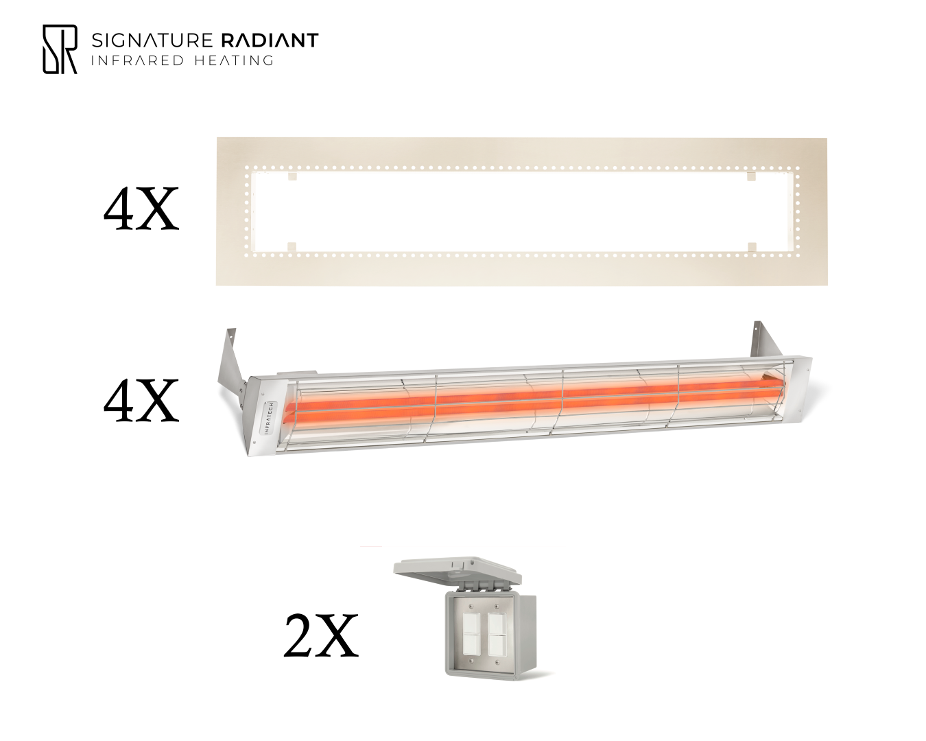 Package: 4 x 6kW infrared heater WD Series Recessed - with ON-OFF