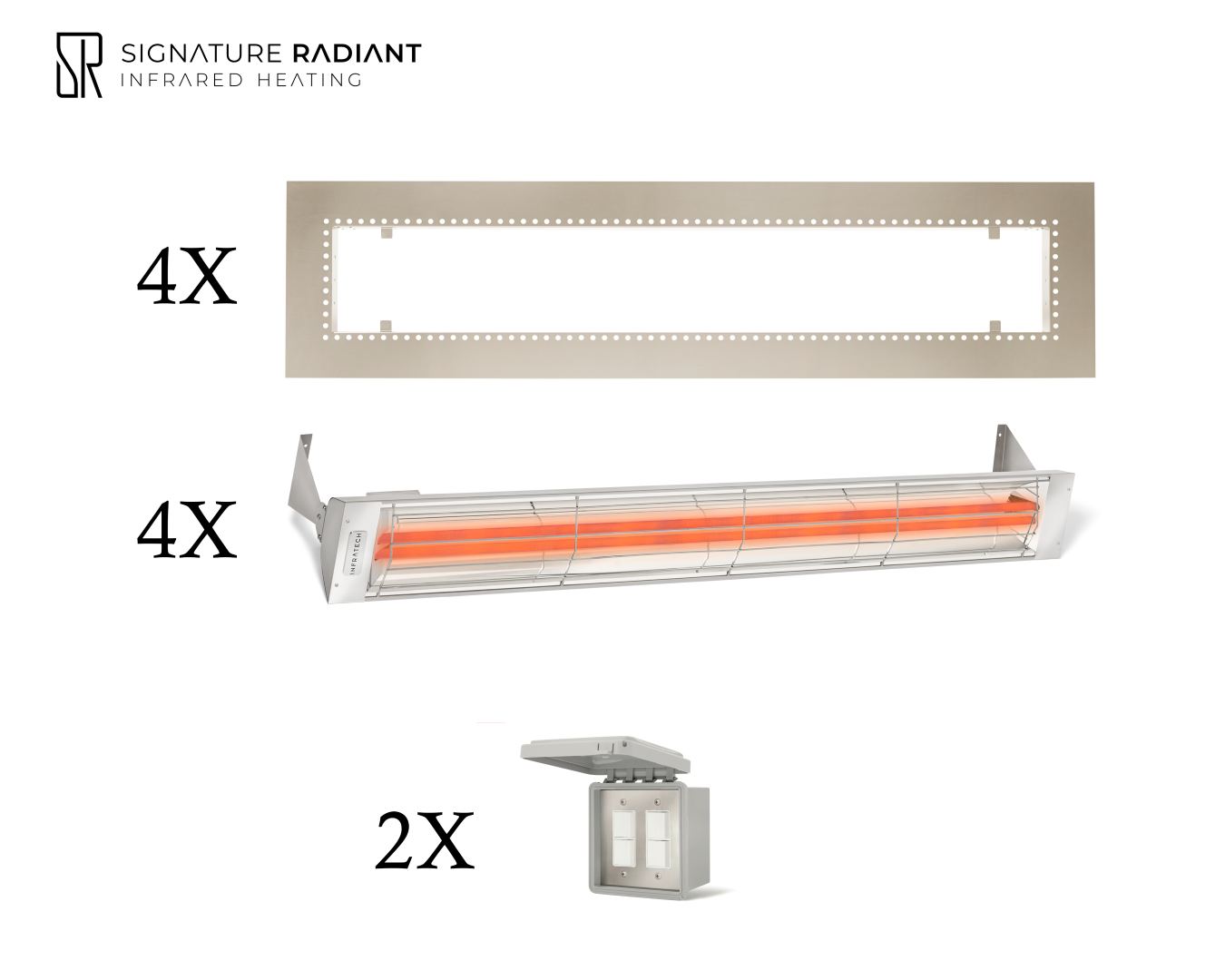 Package: 4 x 6kW infrared heater WD Series Recessed - with ON-OFF