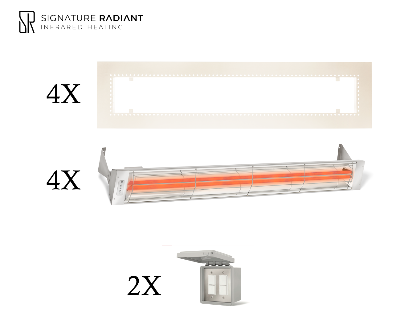 Package: 4 x 6kW infrared heater WD Series Recessed - with ON-OFF