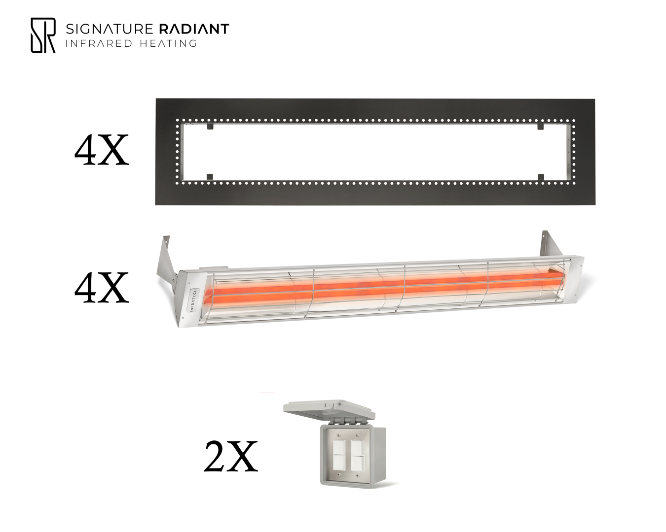Package: 4 x 6kW infrared heater WD Series Recessed - with ON-OFF