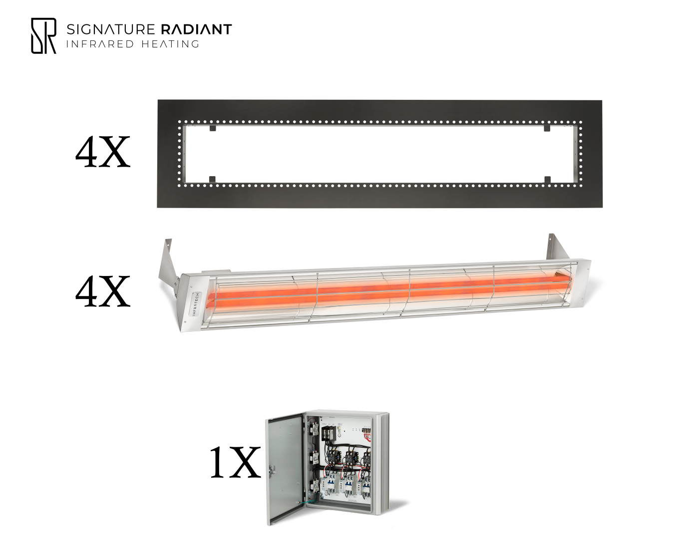 Package: 4 x 6kW infrared heater WD Series Recessed - with Panel