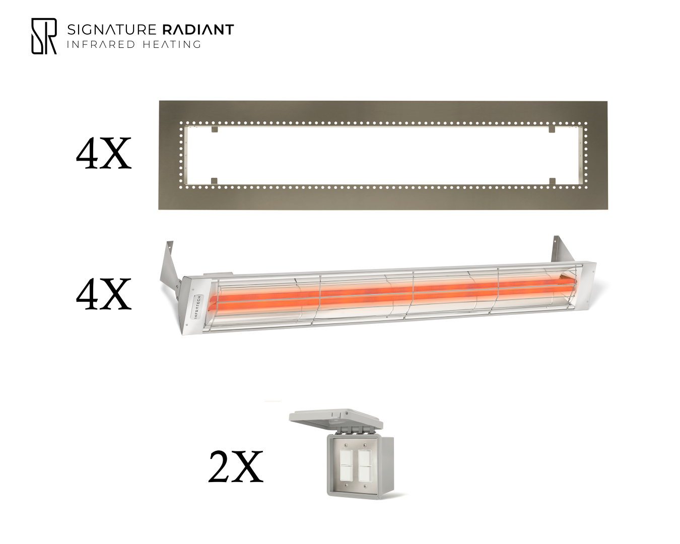 Package: 4 x 6kW infrared heater WD Series Recessed - with ON-OFF