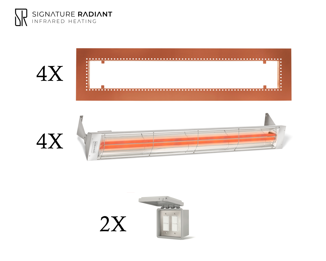 Package: 4 x 6kW infrared heater WD Series Recessed - with ON-OFF