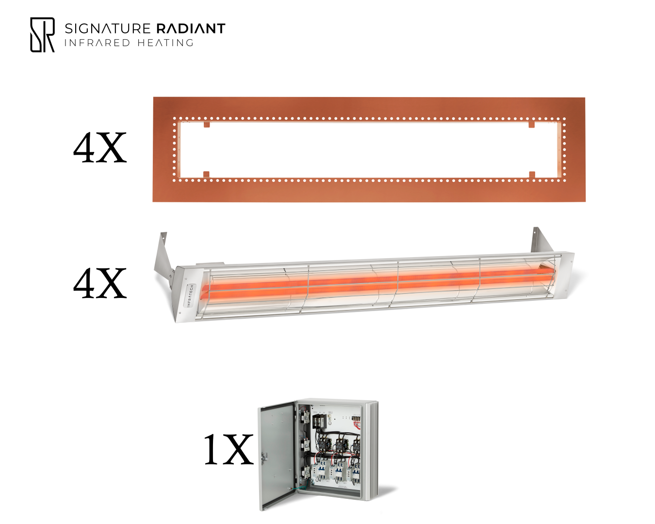 Package: 4 x 6kW infrared heater WD Series Recessed - with Panel