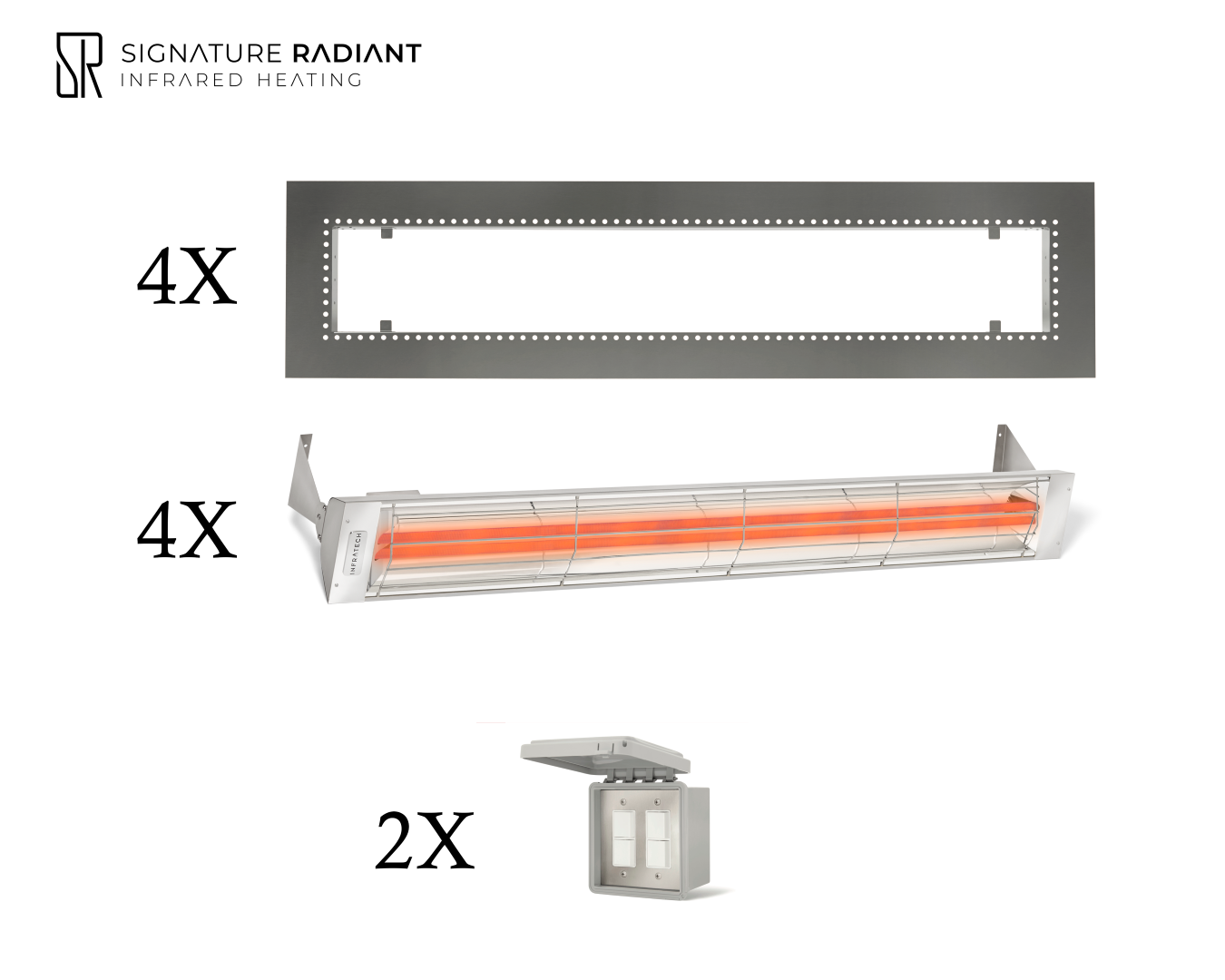 Package: 4 x 6kW infrared heater WD Series Recessed - with ON-OFF