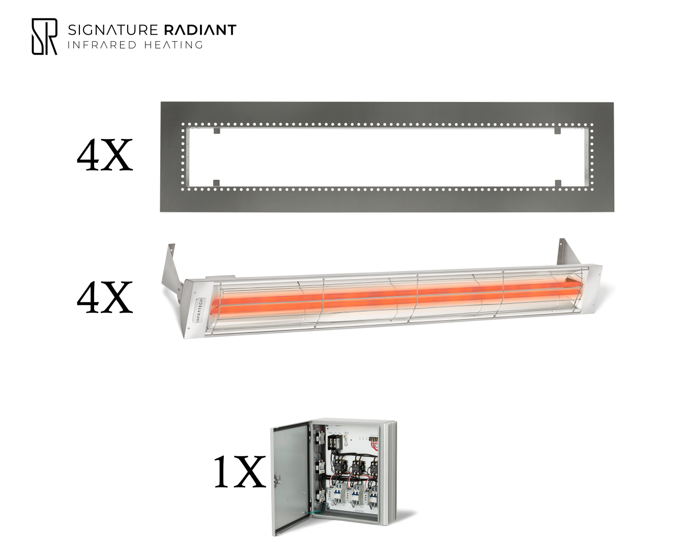Package: 4 x 6kW infrared heater WD Series Recessed - with Panel