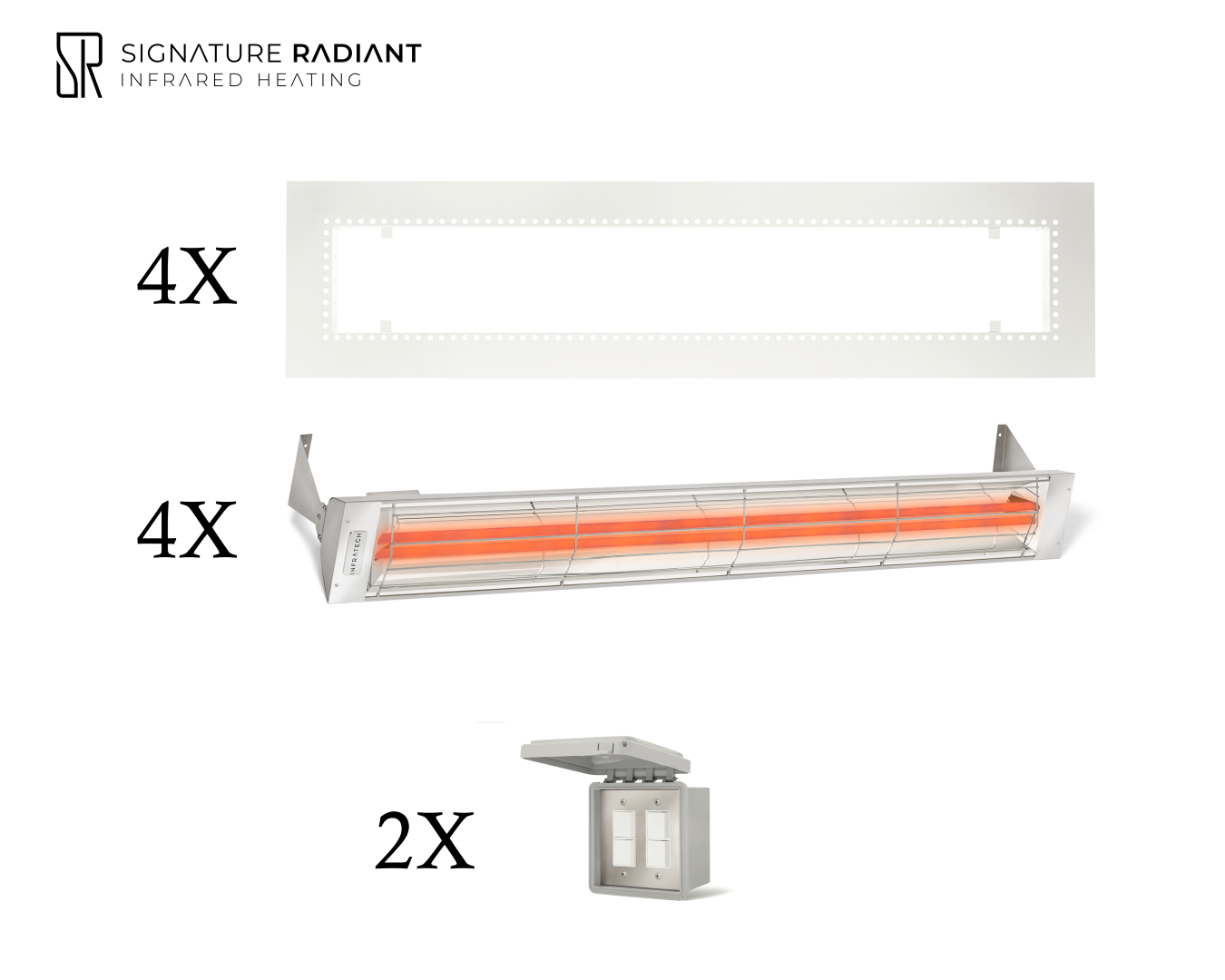 Package: 4 x 6kW infrared heater WD Series Recessed - with ON-OFF