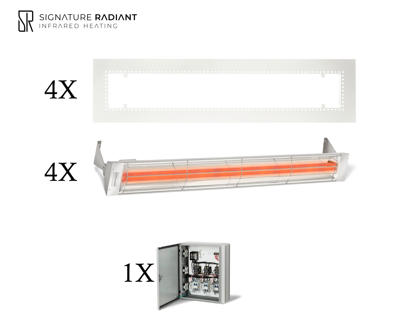 Package: 4 x 6kW infrared heater WD Series Recessed - with Panel