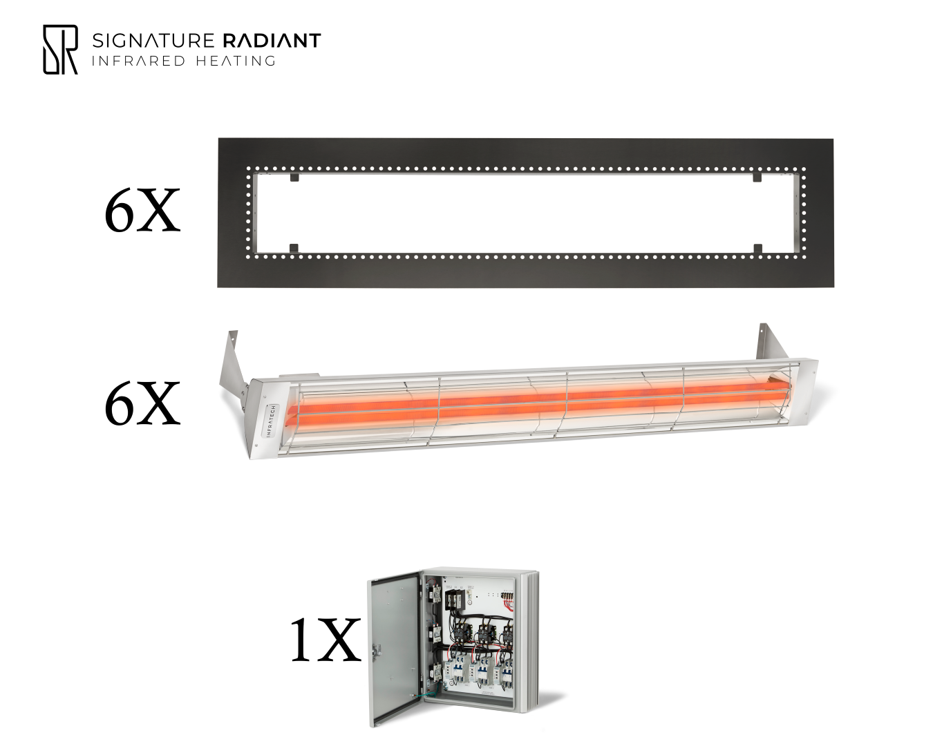 Package: 6 x 6kW infrared heater WD Series Recessed - with Panel