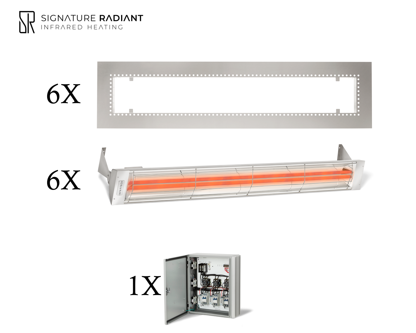 Package: 6 x 6kW infrared heater WD Series Recessed - with Panel