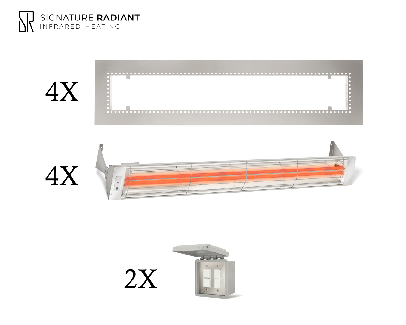 Package:  4 x 6kW infrared heater WD Series Recessed - with ON-OFF